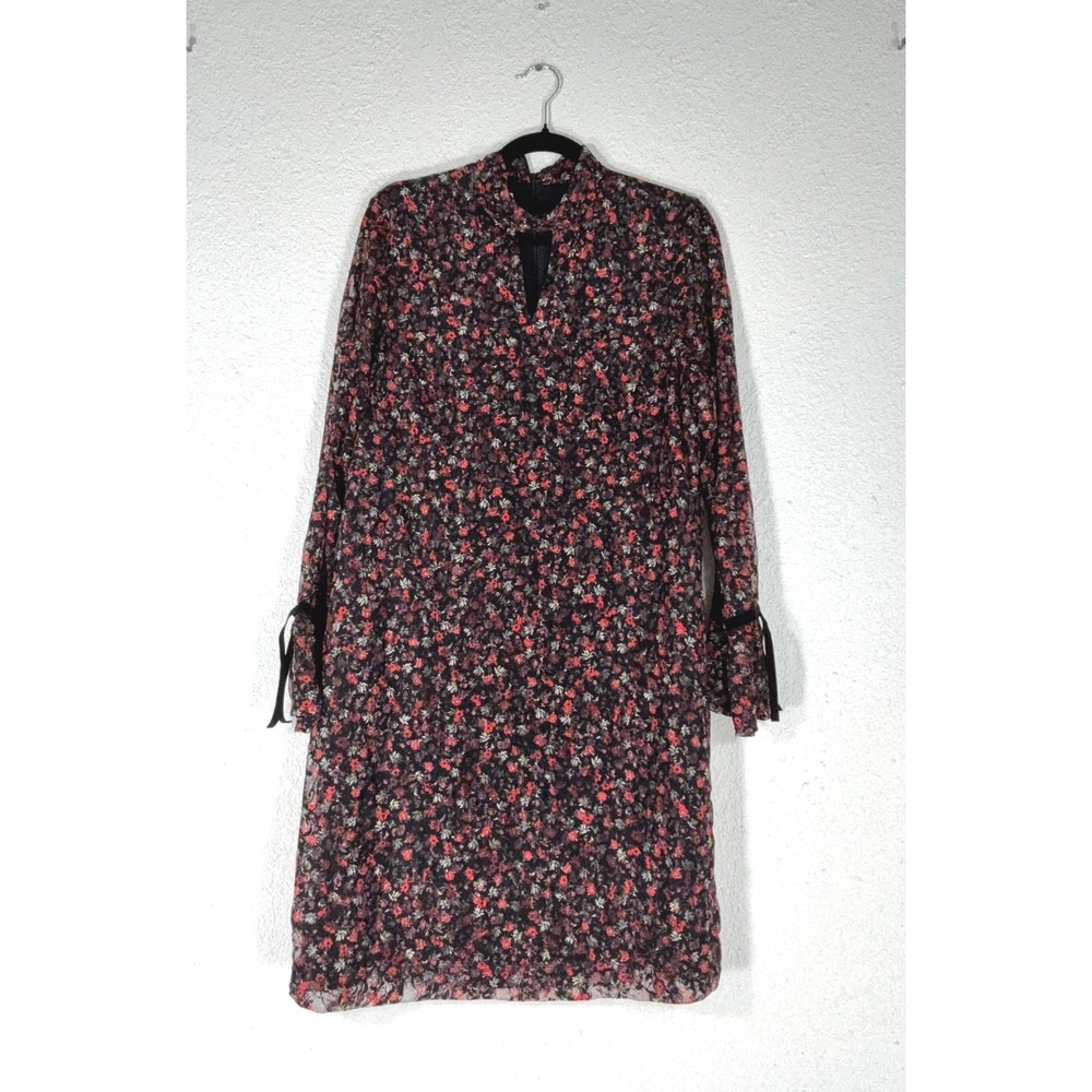 NWT Libby Edelman Black Floral Mesh Bell Sleeve Dress - L - Keyhole Boho